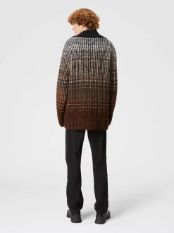 Cardigan in lana mélange con profili a contrasto
