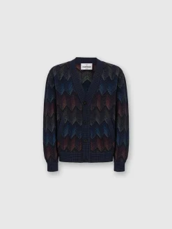 Cardigan in misto cotone chevron sfumato con tasche