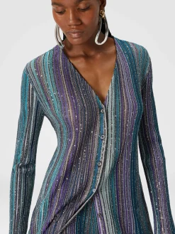 Cardigan lungo a costine parzializzate con paillettes