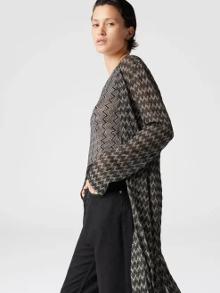 Cardigan lungo in misto viscosa zig zag tono su tono