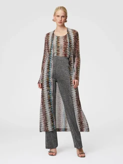Cardigan lungo in misto viscosa zig zag lamé