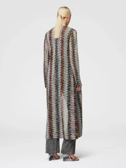 Cardigan lungo in misto viscosa zig zag lamé
