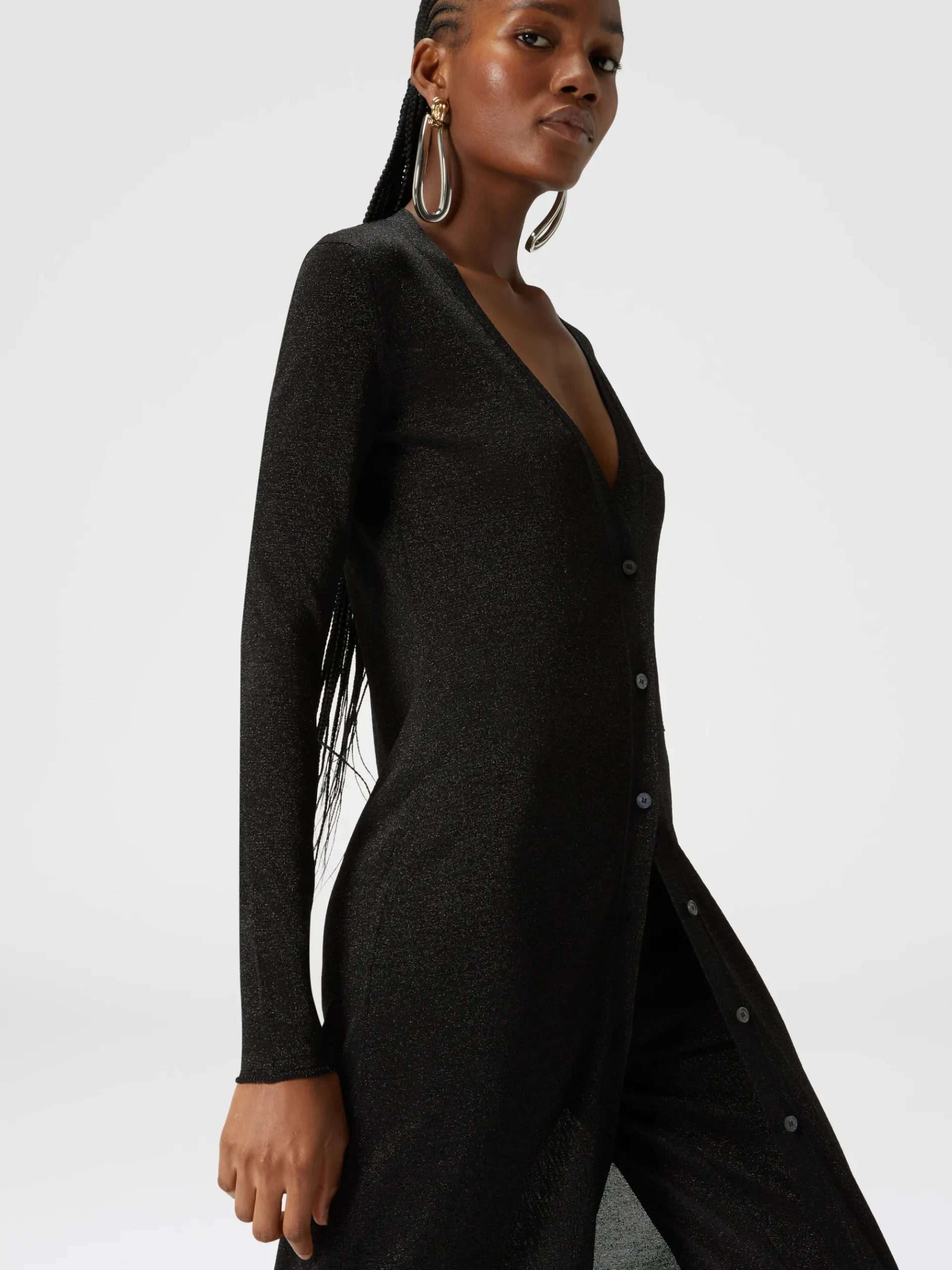 Cardigan lungo in viscosa effetto glitter