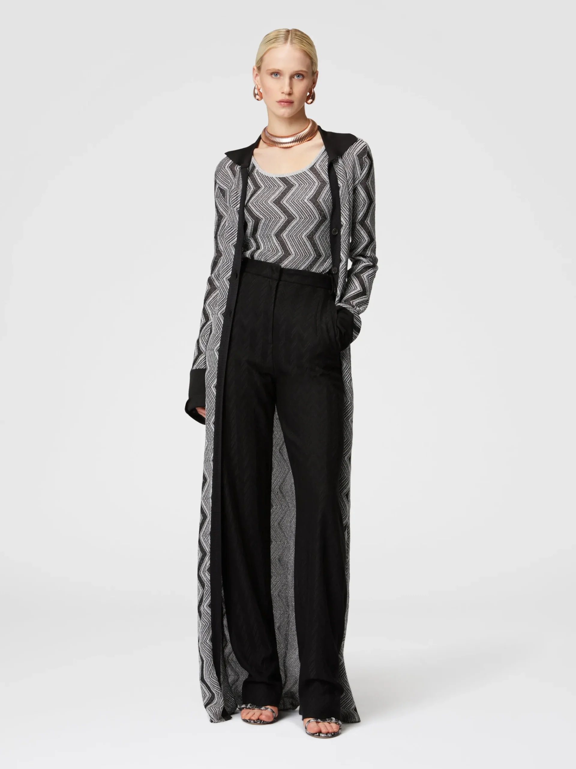 Cardigan lungo in viscosa zig zag lamé