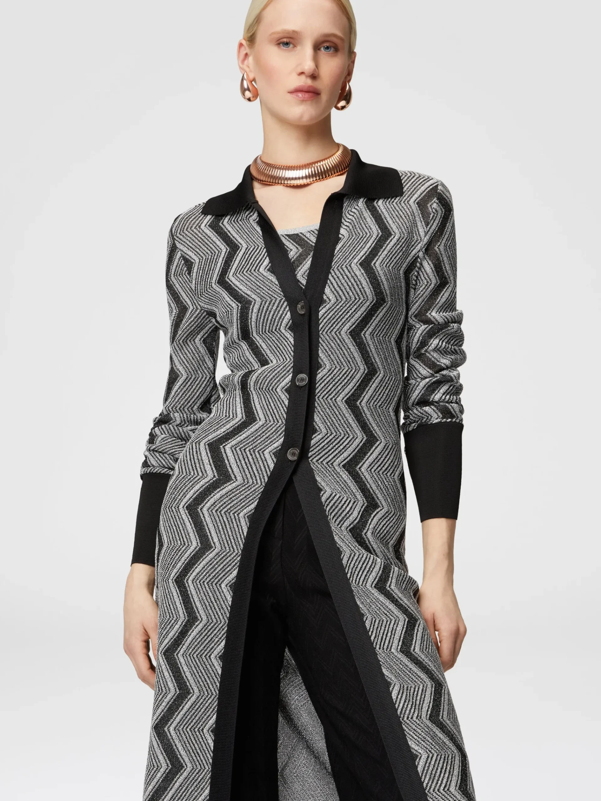 Cardigan lungo in viscosa zig zag lamé
