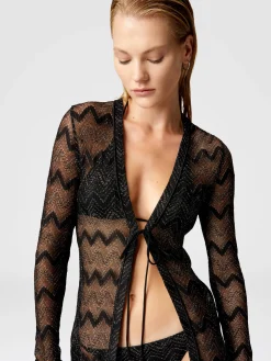 Cardigan lungo in viscosa zig zag lamé