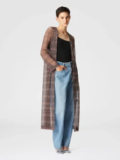 Cardigan lungo motivo pizzo lamé