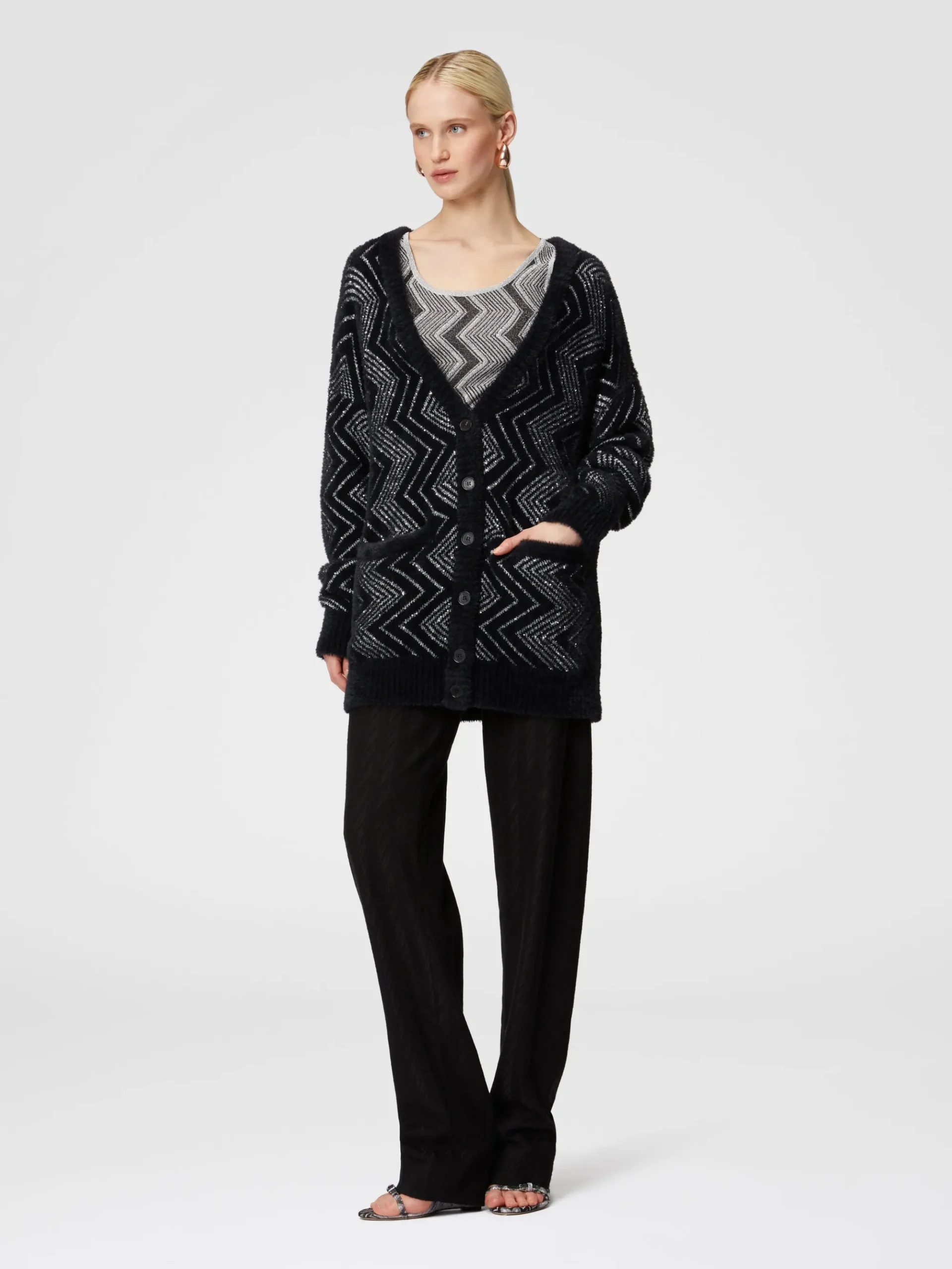 Cardigan oversize zig zag con paillettes