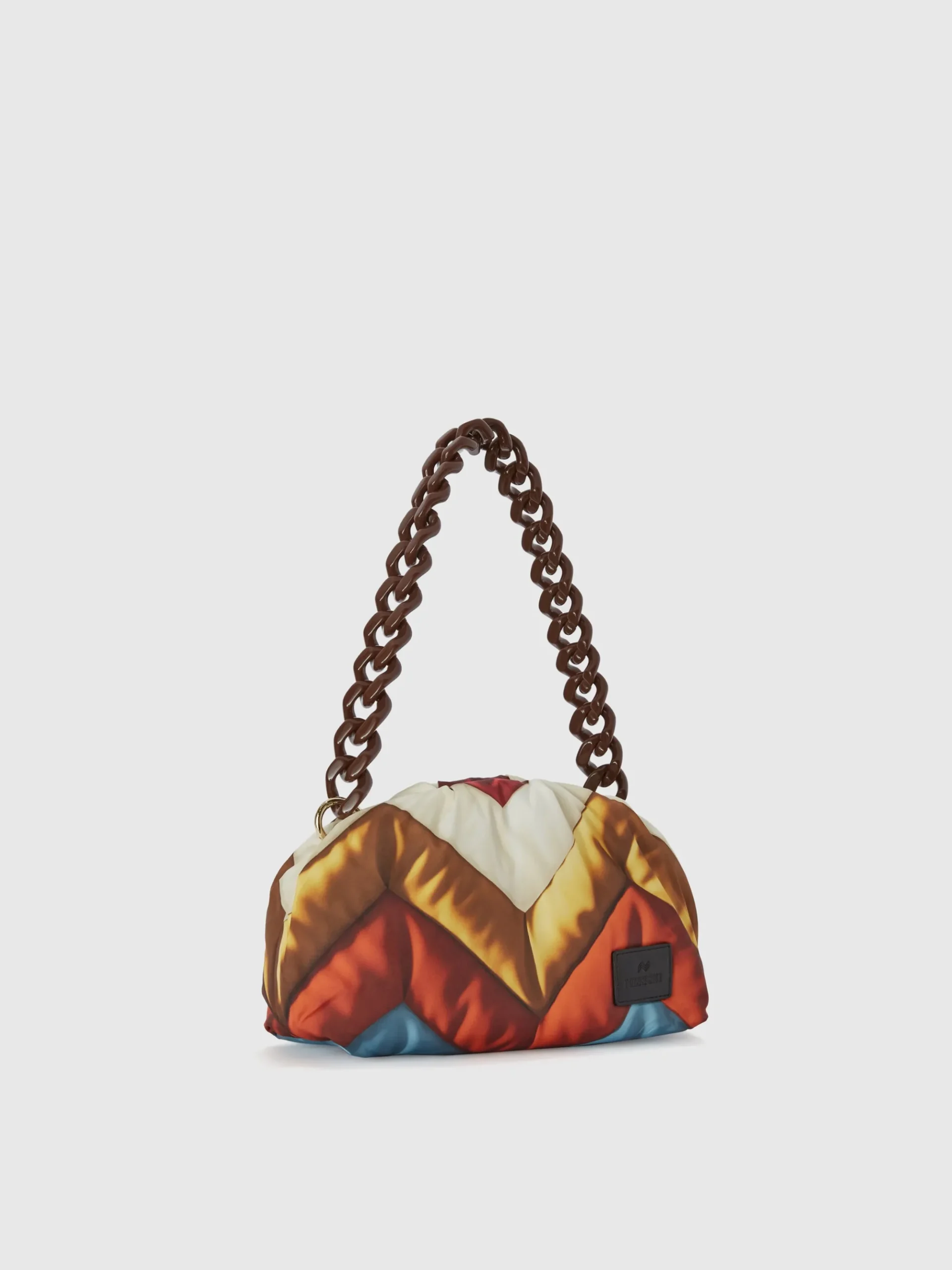Clutch in tessuto zig zag con tracolla in resina