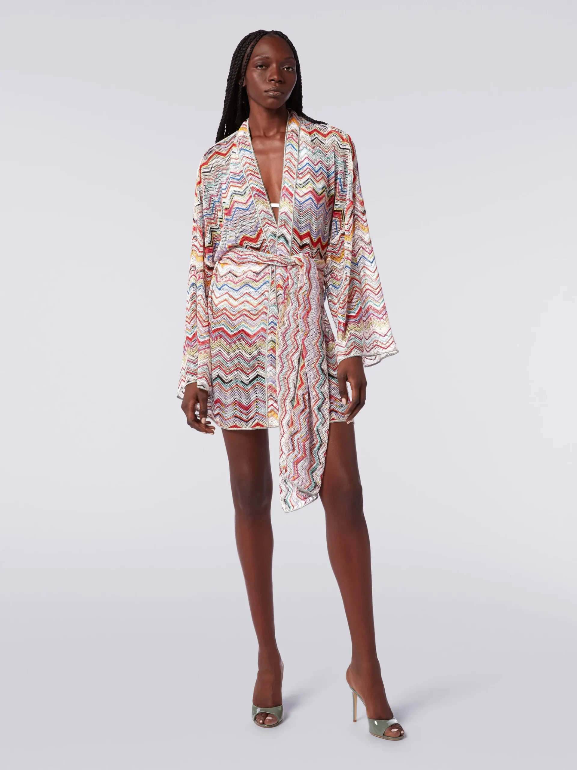 Copricostume a vestaglia in crochet zig zag con lurex