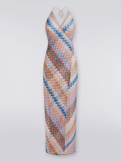 Copricostume lungo a portafoglio con motivo chevron e lurex