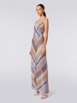 Copricostume lungo a portafoglio con motivo chevron e lurex