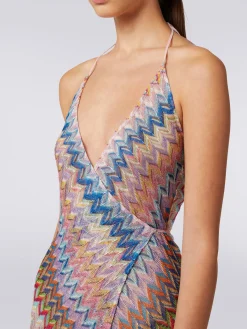 Copricostume lungo a portafoglio con motivo chevron e lurex