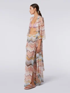 Copricostume lungo a vestaglia chevron con lurex