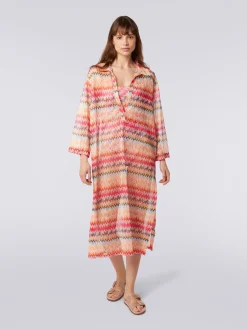 Copricostume lungo con maniche lunghe in tulle di viscosa chevron