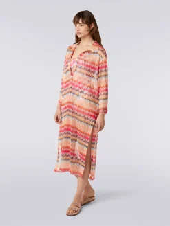 Copricostume lungo con maniche lunghe in tulle di viscosa chevron