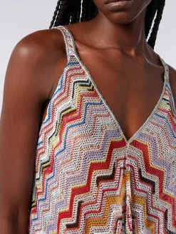 Copricostume lungo in crochet zig zag con lurex
