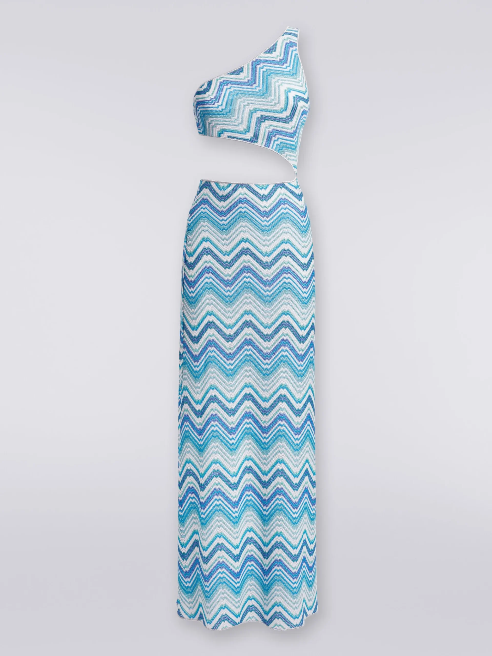 Copricostume lungo in crochet chevron con taglio cut out e lurex