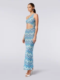 Copricostume lungo in crochet chevron con taglio cut out e lurex