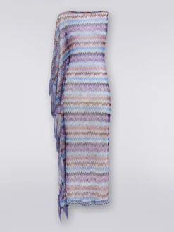 Copricostume lungo in tulle di viscosa chevron con frange