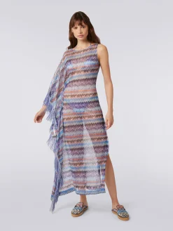 Copricostume lungo in tulle di viscosa chevron con frange