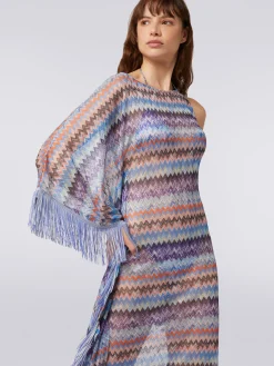 Copricostume lungo in tulle di viscosa chevron con frange