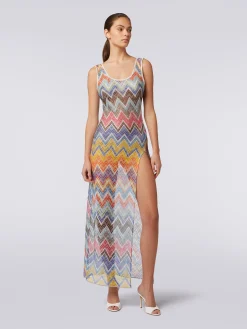 Copricostume lungo stampa zig zag con lurex