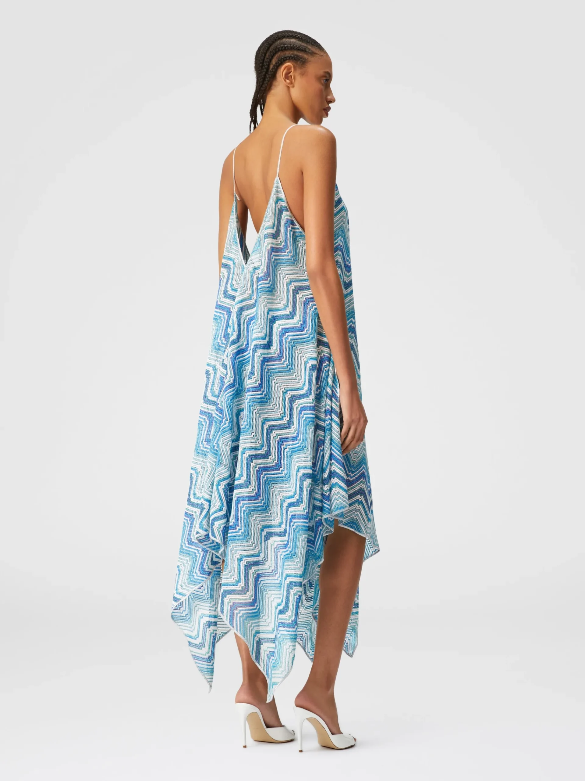 Copricostume lungo taglio foulard in crochet chevron lamé