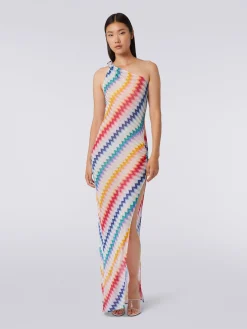 Copricostume monospalla lungo con stampa zig zag