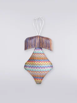 Costume intero con stampa zig zag e frange