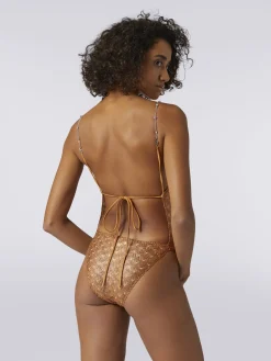 Costume intero effetto pizzo con spalline in catena e pietre