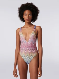 Costume intero in tessuto stampa zig zag