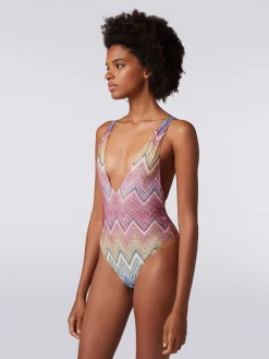 Costume intero in tessuto stampa zig zag