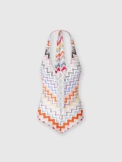 Costume intero in viscosa zig zag con lurex