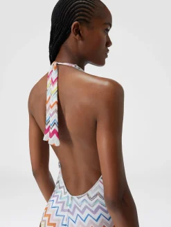 Costume intero in viscosa zig zag con lurex
