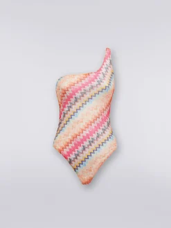 Costume intero monospalla in viscosa chevron