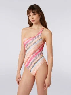 Costume intero monospalla in viscosa chevron
