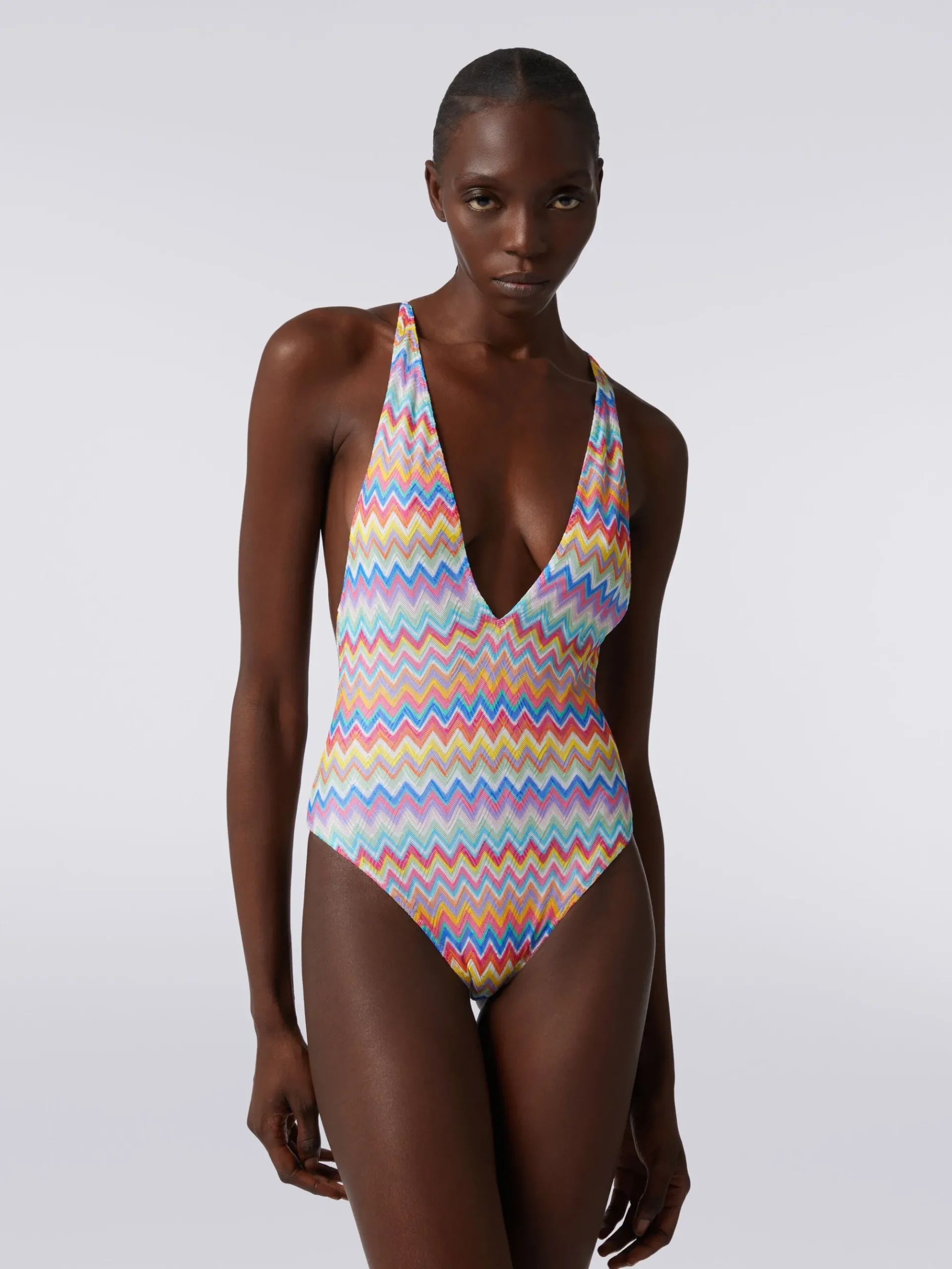Costume intero stampa zig zag con scollatura a V