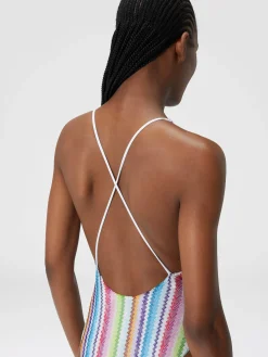 Costume intero stampa zig zag con scollatura a V