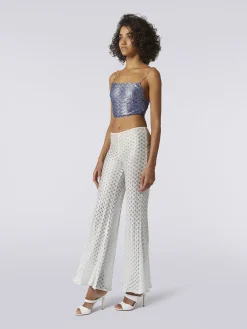 Crop top effetto pizzo con spalline in catena e pietre