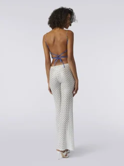 Crop top effetto pizzo con spalline in catena e pietre