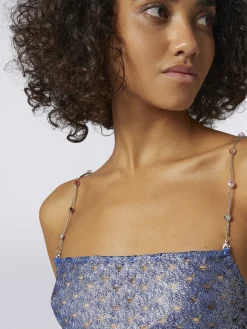 Crop top effetto pizzo con spalline in catena e pietre