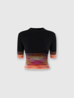 Crop top girocollo in cachemire fiammato dégradé a maniche corte