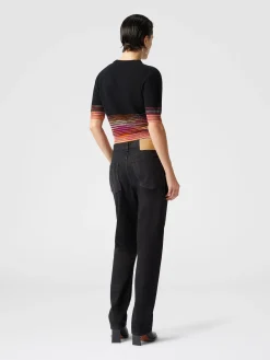 Crop top girocollo in cachemire fiammato dégradé a maniche corte