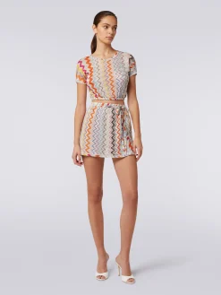 Crop top in misto viscosa chevron con lurex