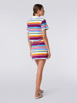Crop top modello polo in spugna zig zag