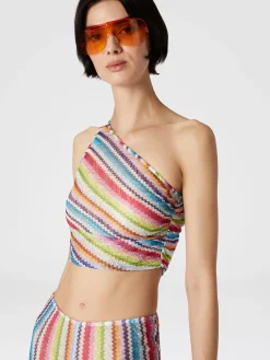 Crop top monospalla con arricciatura laterale