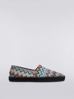 Espadrilles flat in canvas stampato con scritta logo