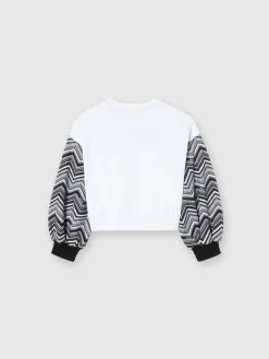 Felpa girocollo in cotone con maniche zig zag e logo