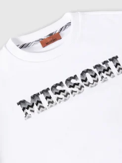 Felpa girocollo in cotone con maniche zig zag e logo
